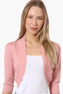 Impress 3/4 Sleeve Open Shrug Cardigan - Pink