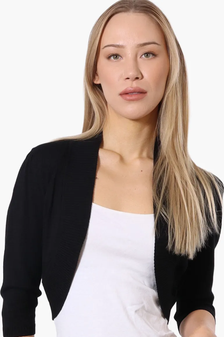 Impress 3/4 Sleeve Open Shrug Cardigan - Black