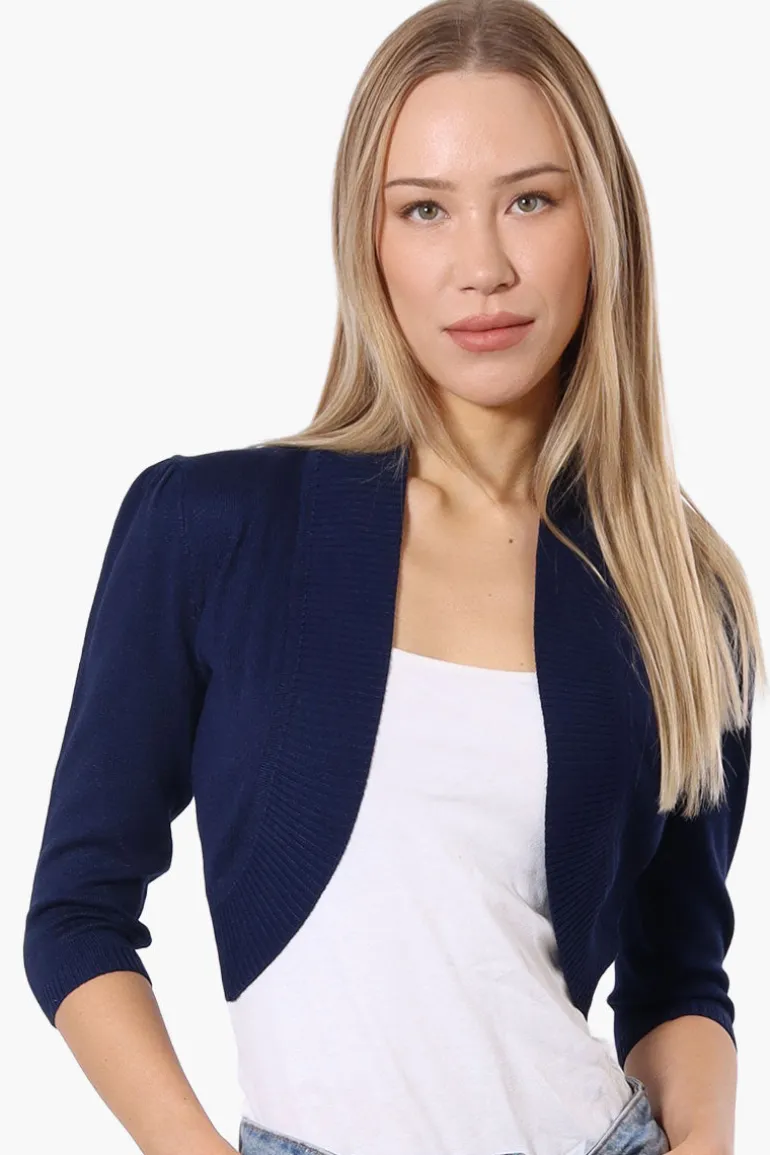 Impress 3/4 Sleeve Open Shrug Cardigan - Navy