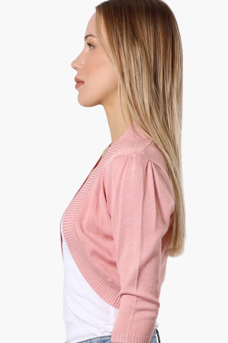 Impress 3/4 Sleeve Open Shrug Cardigan - Pink