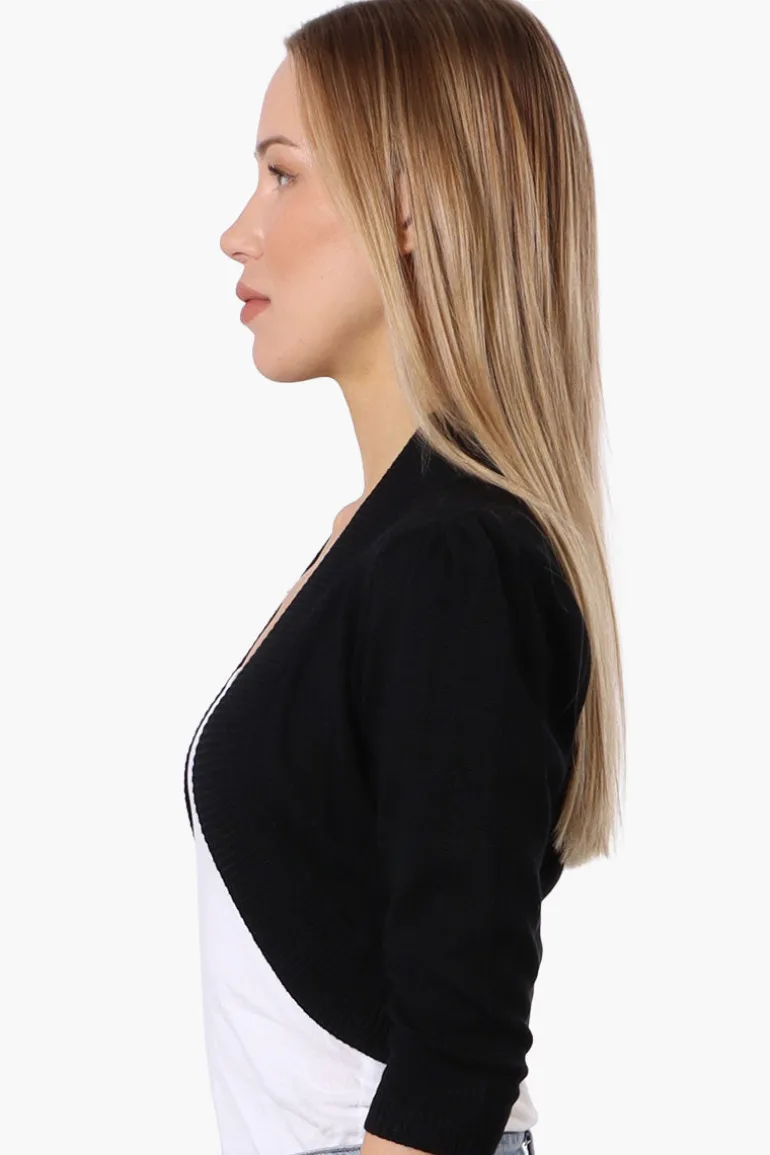 Impress 3/4 Sleeve Open Shrug Cardigan - Black