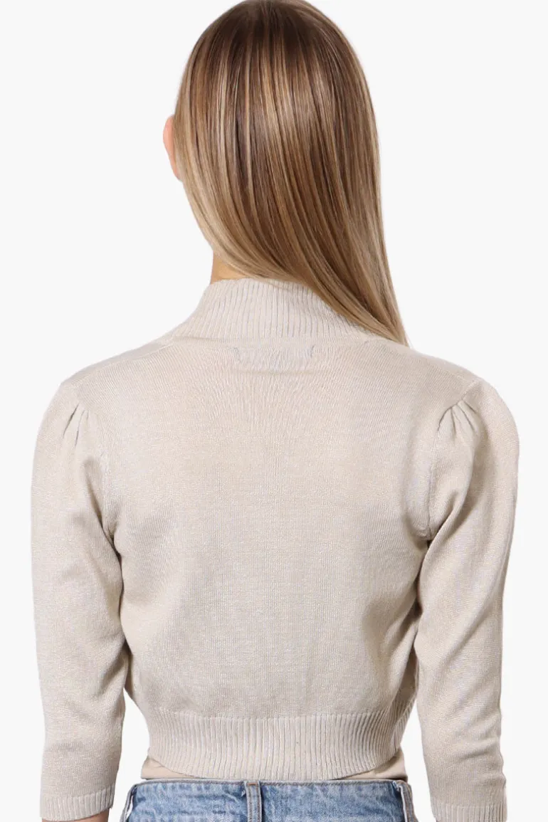 Impress 3/4 Sleeve Open Shrug Cardigan - Beige