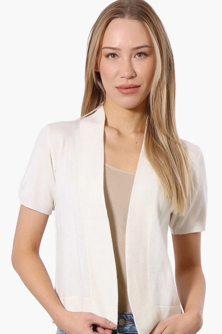 Impress Cap Sleeve Open Shrug Cardigan - White