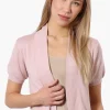 Impress Cap Sleeve Open Shrug Cardigan - Pink