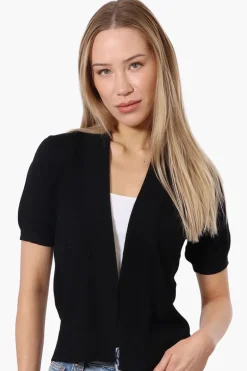 Impress Cap Sleeve Open Shrug Cardigan - Black