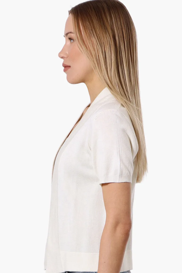 Impress Cap Sleeve Open Shrug Cardigan - White
