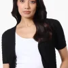 Impress Crochet Open Shrug Cardigan - Black