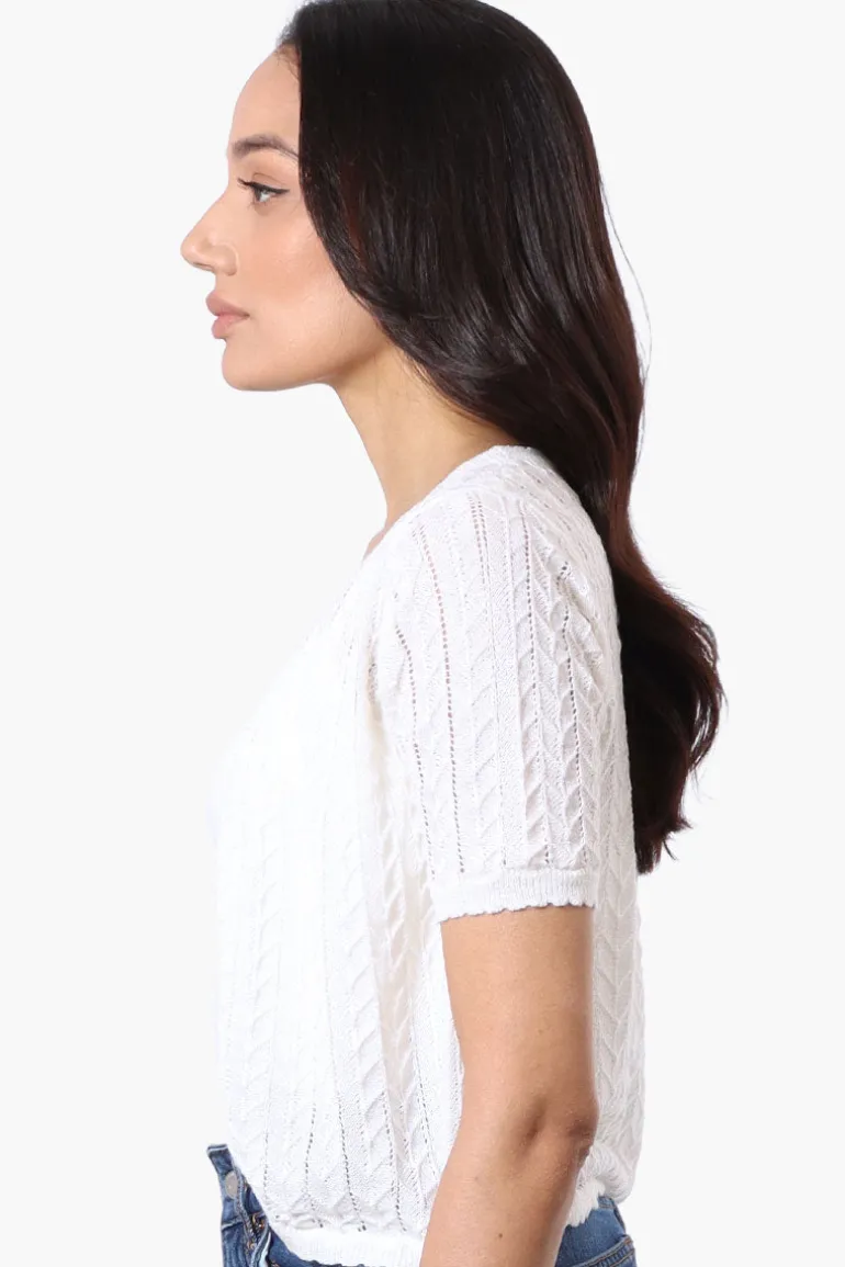 Impress Crochet Open Shrug Cardigan - White