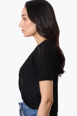 Impress Crochet Open Shrug Cardigan - Black