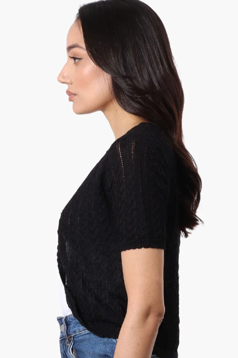Impress Crochet Open Shrug Cardigan - Black