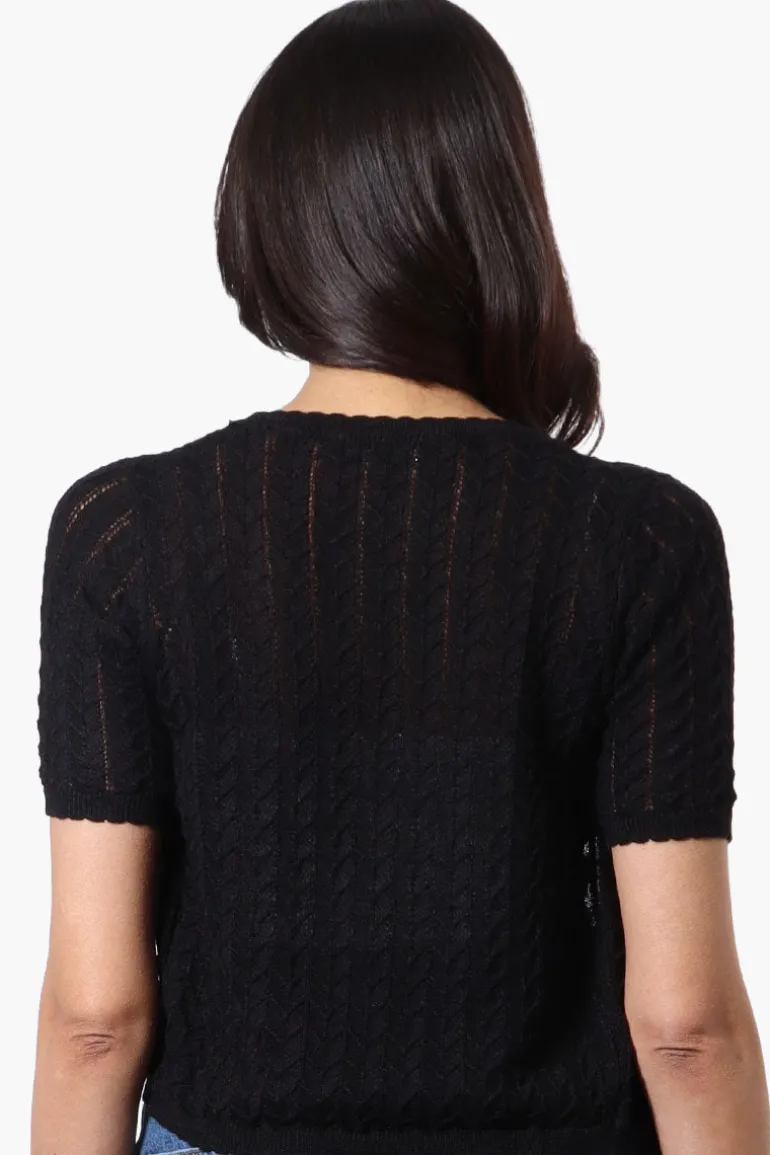 Impress Crochet Open Shrug Cardigan - Black