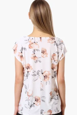 Impress Floral Cap Sleeve Circle Neck Tee - White