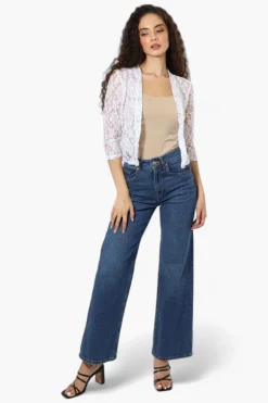 Impress Floral Lace 3/4 Sleeve Wrap Cardigan - White