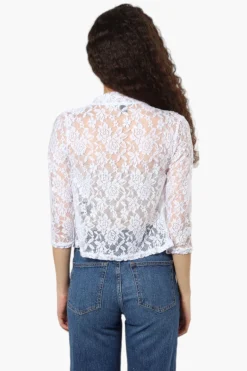 Impress Floral Lace 3/4 Sleeve Wrap Cardigan - White