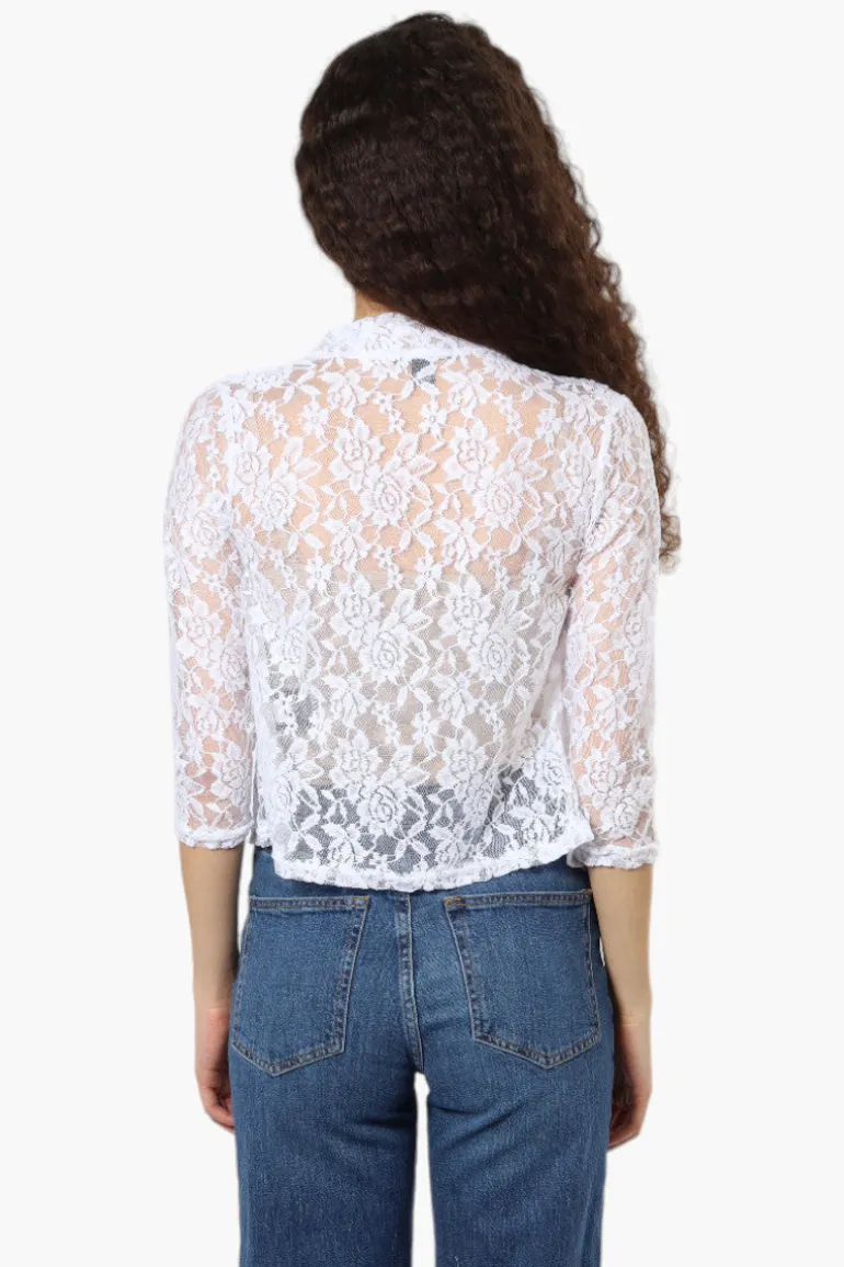 Impress Floral Lace 3/4 Sleeve Wrap Cardigan - White