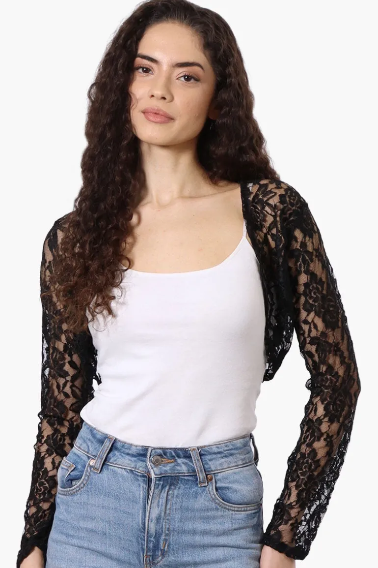 Impress Floral Lace Shrug Cardigan - Black