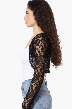 Impress Floral Lace Shrug Cardigan - Black