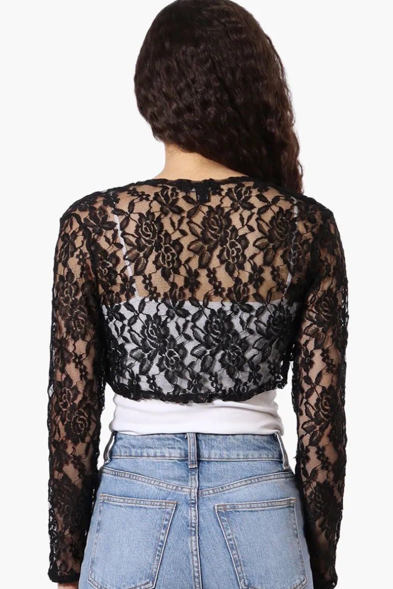 Impress Floral Lace Shrug Cardigan - Black