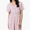 Impress Floral Short Sleeve Button Down Day Dress - Pink