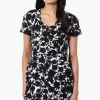 Impress Floral Short Sleeve Button Down Day Dress - Black