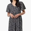 Impress Floral Short Sleeve Button Down Day Dress - Black