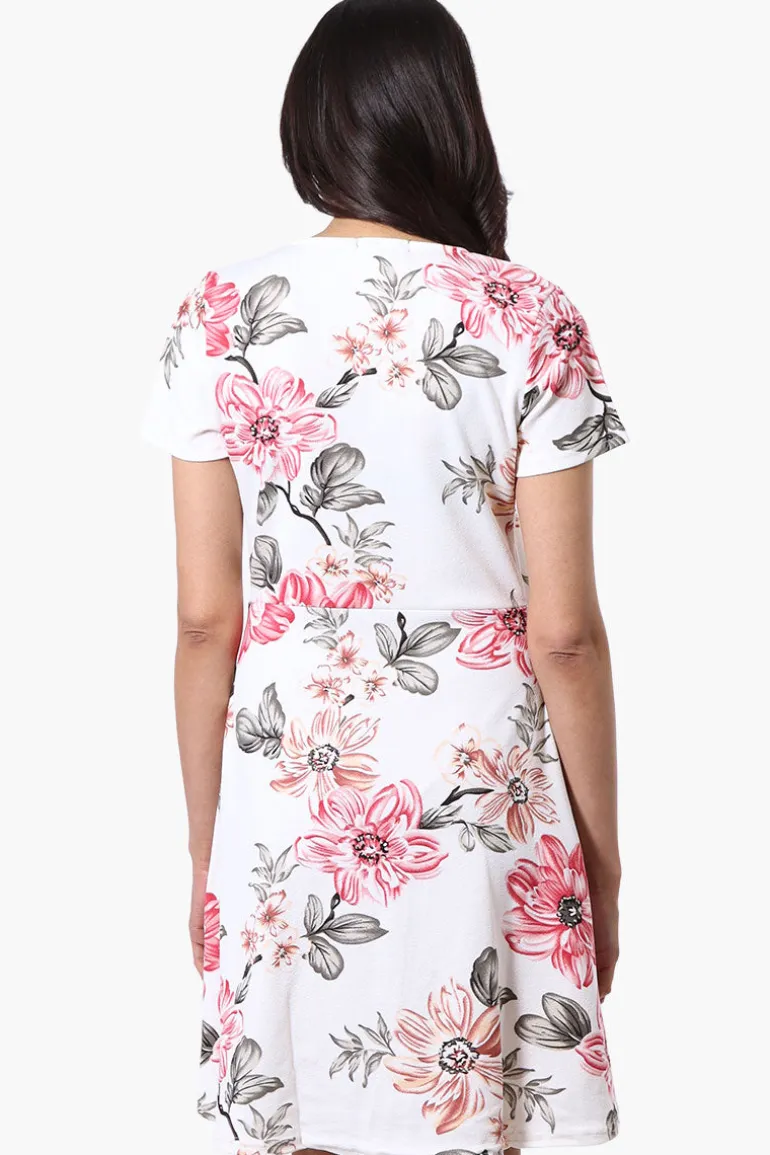 Impress Floral Short Sleeve Button Down Day Dress - White