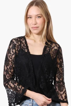 Impress Lace 3/4 Sleeve Open Cardigan - Black