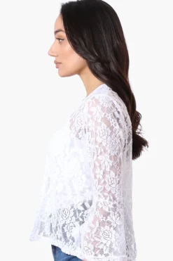 Impress Lace 3/4 Sleeve Open Cardigan - White