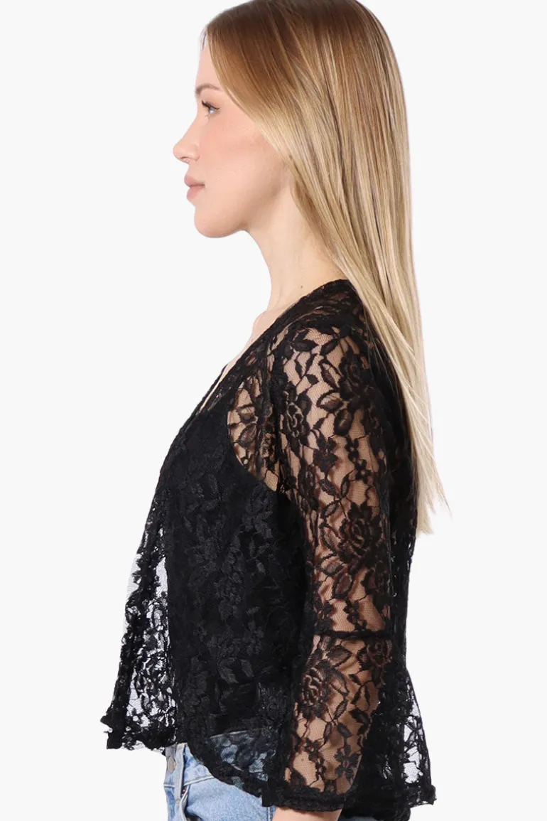 Impress Lace 3/4 Sleeve Open Cardigan - Black