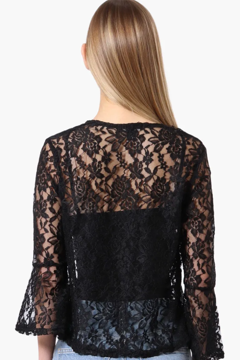 Impress Lace 3/4 Sleeve Open Cardigan - Black