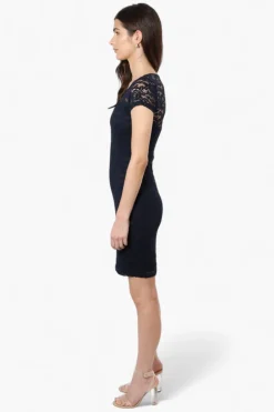 Impress Lace Rose Pattern Cocktail Dress - Navy