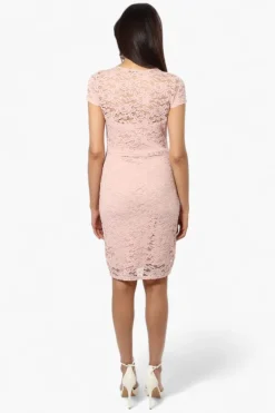 Impress Lace Rose Pattern Cocktail Dress - Pink