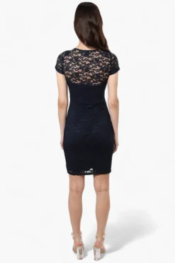 Impress Lace Rose Pattern Cocktail Dress - Navy