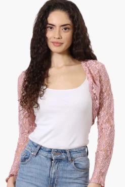 Impress Long Sleeve Lace Shrug Cardigan - Pink