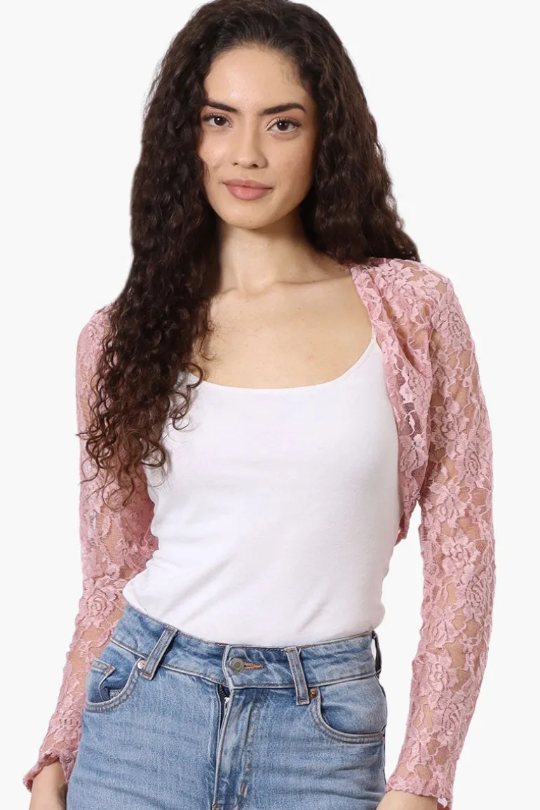 Impress Long Sleeve Lace Shrug Cardigan - Pink