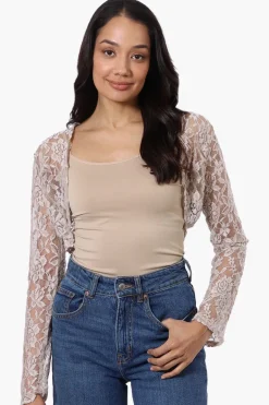 Impress Long Sleeve Lace Shrug Cardigan - Beige