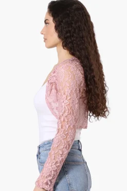 Impress Long Sleeve Lace Shrug Cardigan - Pink