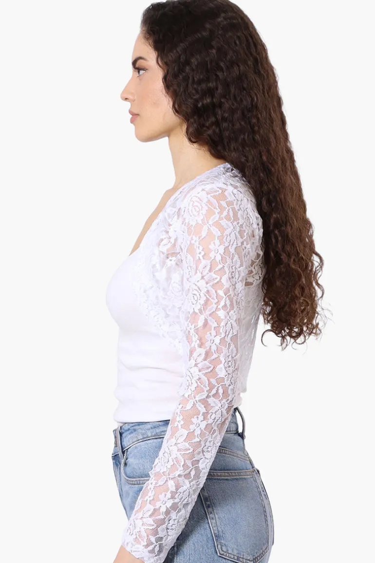 Impress Long Sleeve Lace Shrug Cardigan - White