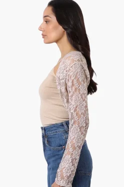 Impress Long Sleeve Lace Shrug Cardigan - Beige