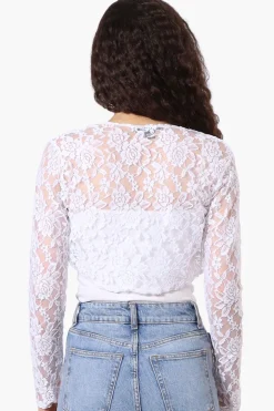 Impress Long Sleeve Lace Shrug Cardigan - White