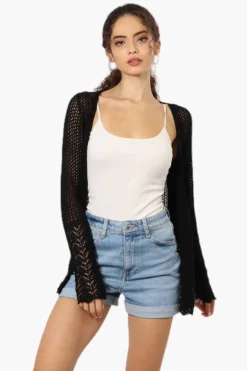 Impress Long Sleeve Pointelle Shrug Cardigan - Black