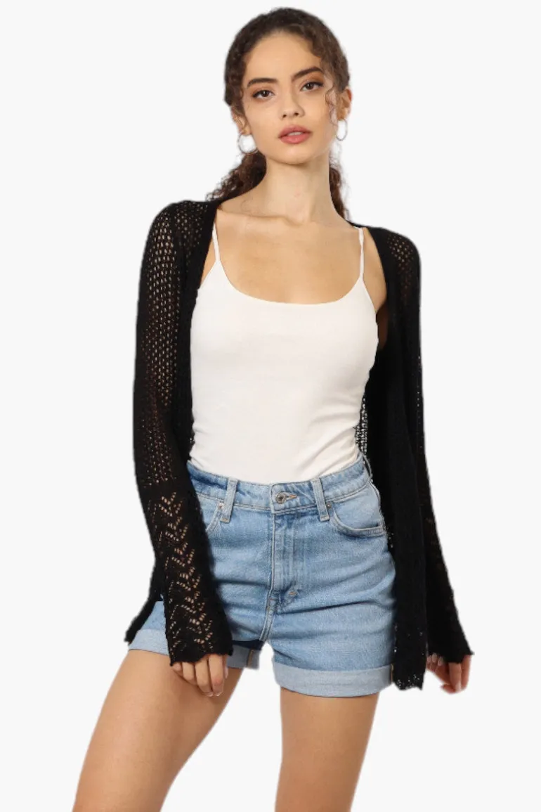 Impress Long Sleeve Pointelle Shrug Cardigan - Black