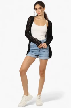 Impress Long Sleeve Pointelle Shrug Cardigan - Black
