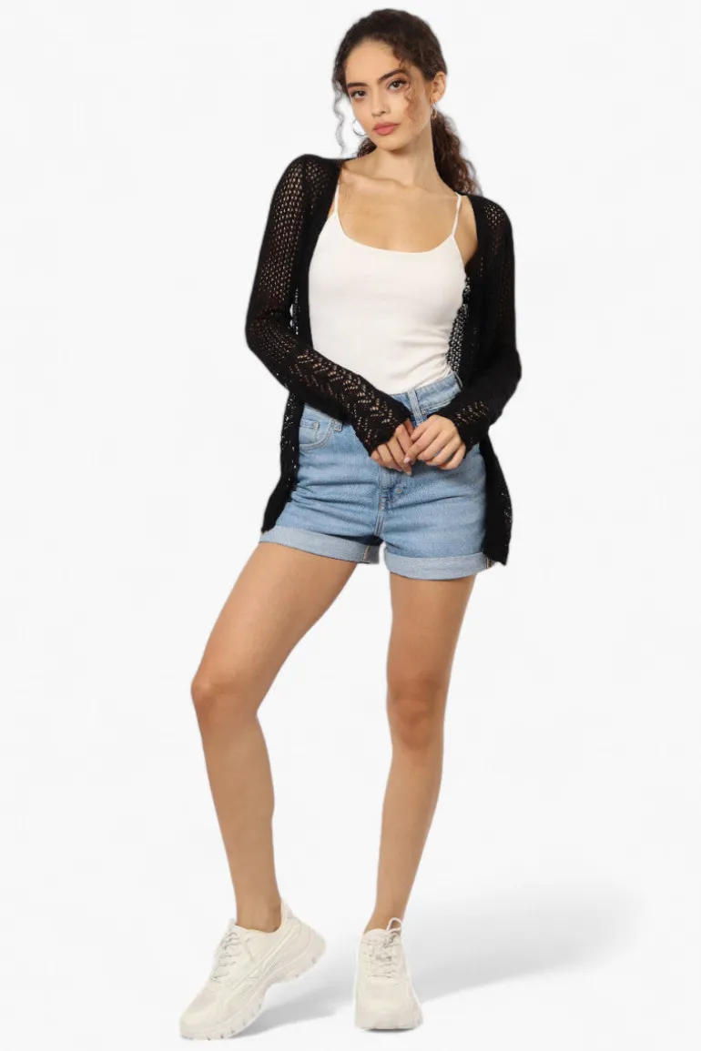 Impress Long Sleeve Pointelle Shrug Cardigan - Black