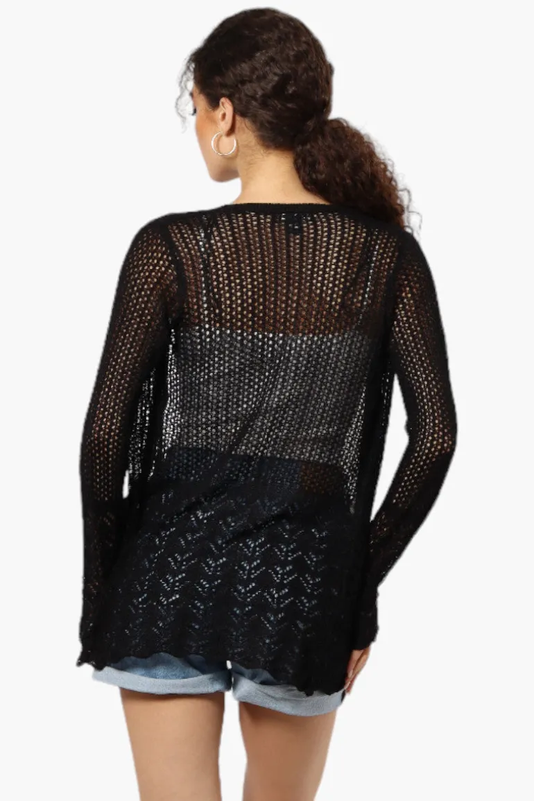 Impress Long Sleeve Pointelle Shrug Cardigan - Black