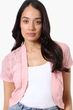 Impress Open Lace Shrug Cardigan - Pink