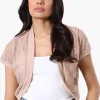 Impress Open Lace Shrug Cardigan - Beige