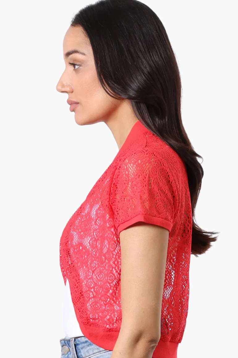 Impress Open Lace Shrug Cardigan - Red