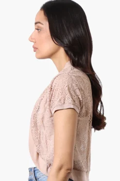 Impress Open Lace Shrug Cardigan - Beige