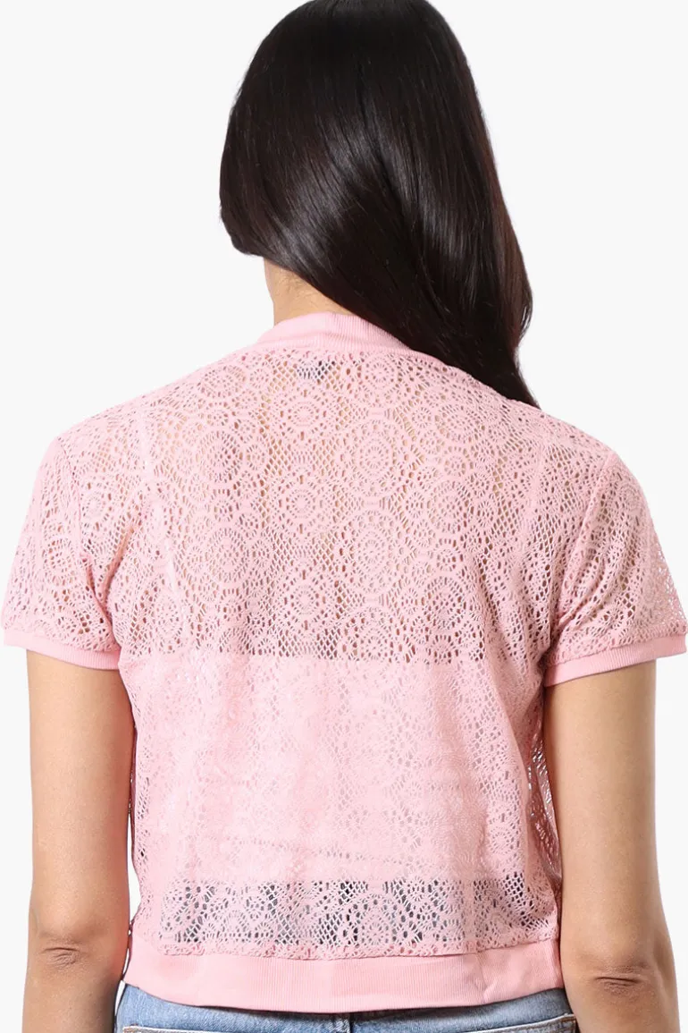 Impress Open Lace Shrug Cardigan - Pink